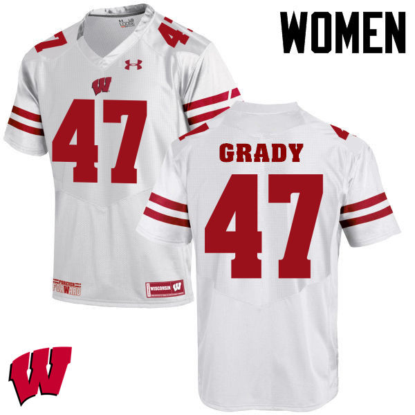 Women Wisconsin Badgers #51 Griffin Grady College Football Jerseys-White - Click Image to Close